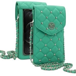 Badgley Mischka vegan leather phone case w/ diamond quilting and studs Green NWT